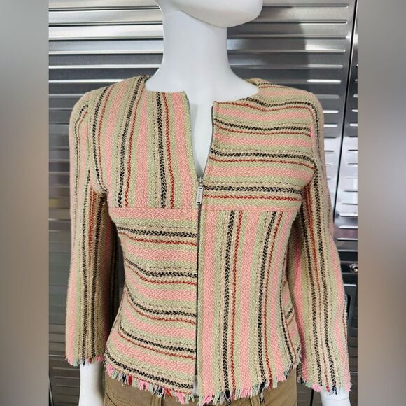 Chanel Wool Tweed Fringe Striped Jacket 36 FR